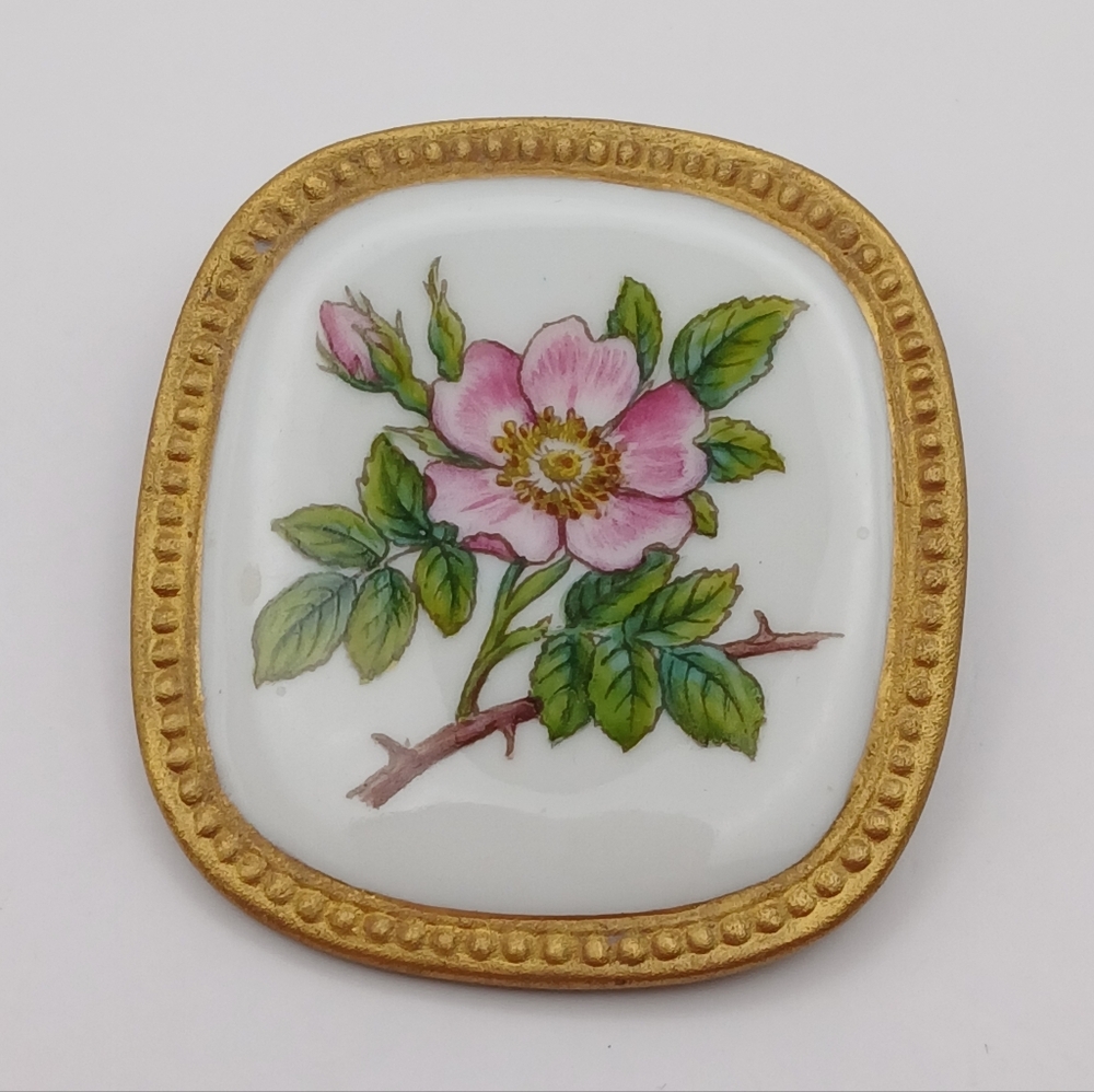 Royal Copenhagen Porcelain Floral Vintage Brooch